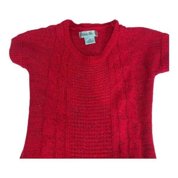 Blue Heart Girls Red Cable Knit Sweater Dress Size S 7-8 - Picture 2 of 4